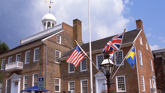 Courthouse and flags New Castle Delaware