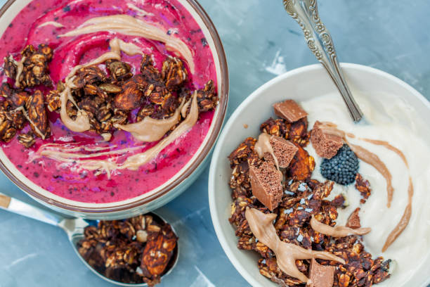 istock Smoothies bowls with chocolate muesli for a breakfast 639594670