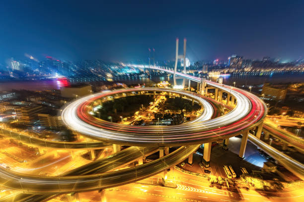 istock Scenic view of highway intersection in Shanghai by night. 639594854