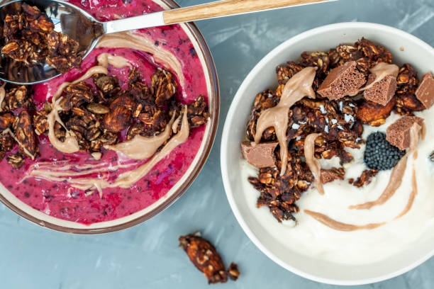 istock Smoothies bowls with chocolate muesli for a breakfast 639594880