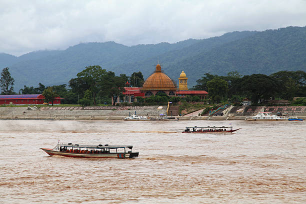 Golden Triangle Special Economic Zone, Laos - August 04 2012: This special economic zone on the bank of the Mekong River is a 99-year lease made from the Laotian government to the Chinese-owned Kings Romans Group. The group obtain 10,000 hectares with 3,000 of those as a duty-free zone. The group built many casinos to attract wealthy Chinese (Gambling in forbidden in China).