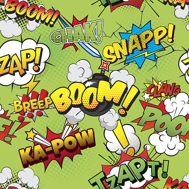 illustrazioni stock, clip art, cartoni animati e icone di tendenza di boom seamless sfondo fumetti - comic book cartoon poof exploding