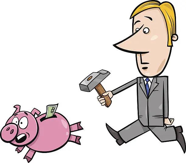 Vector illustration of businessman chase piggy bank