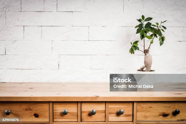 Wooden Shelf Flower And Wall Stock Photo - Download Image Now - Wall - Building Feature, Shelf, Backgrounds