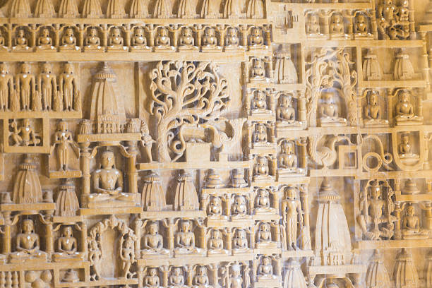 Ruins of tombs presenting maharaja and his 3 wife’s, The Royal Cenotaphs at Barabagh on the outskirts of Jaisalmer, India.