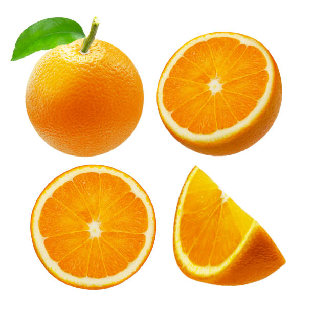istock Whole orange fruit and slices isolated on white background 639616452