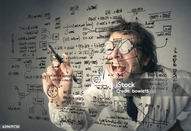 Crazy Mathematician Stock Photo - Download Image Now - Bizarre, Scientist, Research