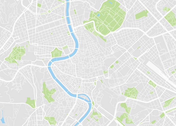 ilustrações de stock, clip art, desenhos animados e ícones de rome colored vector map - rome cityscape aerial view city