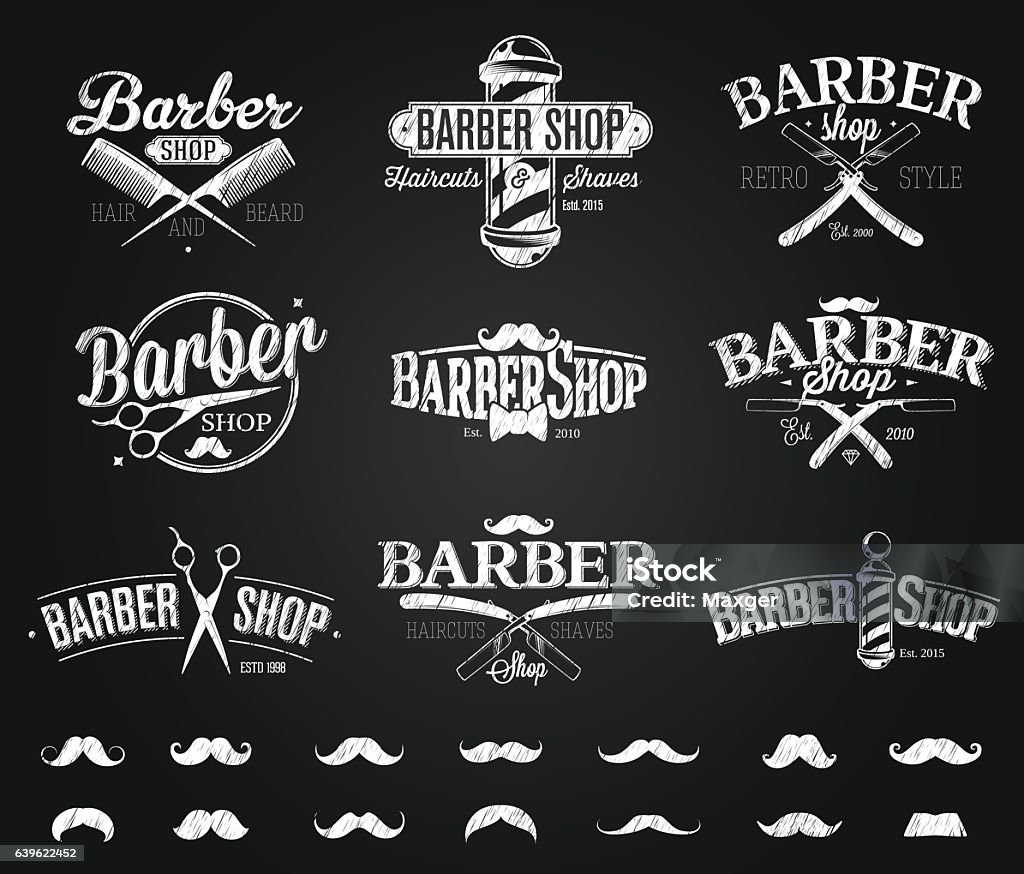 Typographic Barber Shop Emblems chalk drawing Barber Shop stock vector