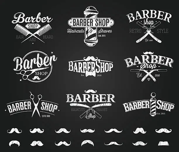 Vector illustration of Typographic Barber Shop Emblems chalk drawing