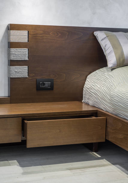 istock Bedroom interior with double bed and night table 639622698