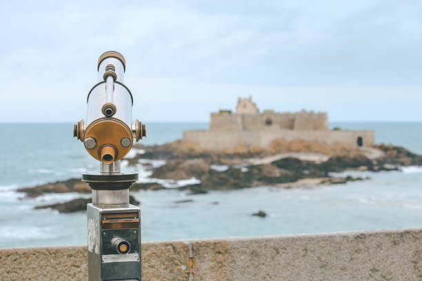 Telescope and View from corsair town of Saint-Malo, Normandy, France--one of the most visited tourist sites in France