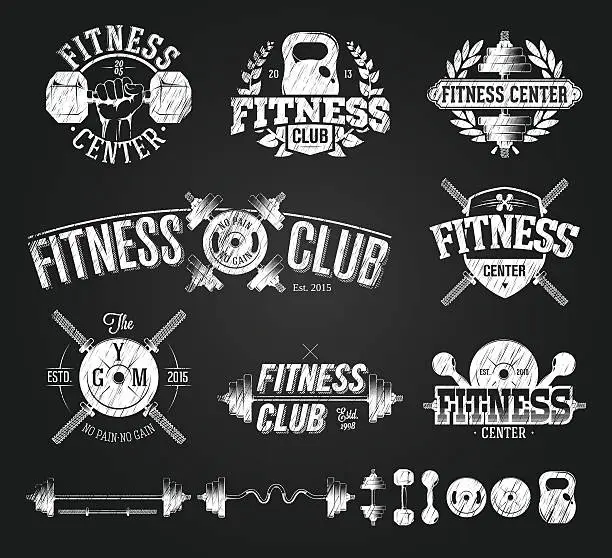 Vector illustration of Typographic Fitness Emblems chalk drawing