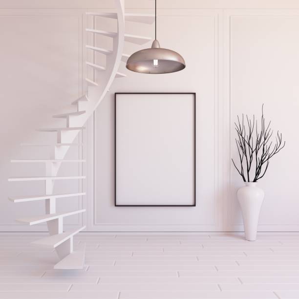 innen-mockup 3d - domestic room wall steps staircase stock-grafiken, -clipart, -cartoons und -symbole