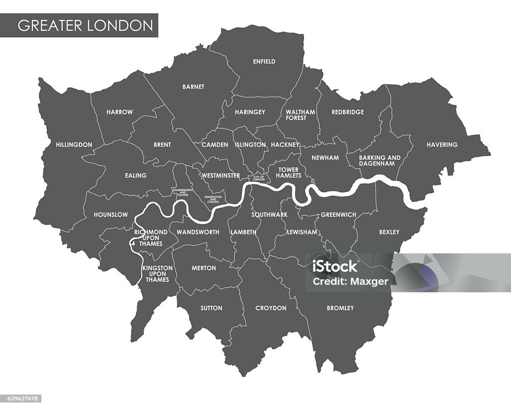 Vektor Greater London Verwaltungskarte - Lizenzfrei London - England Vektorgrafik