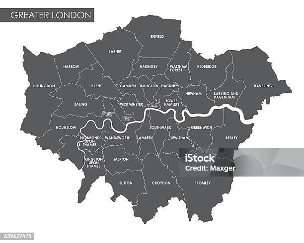 Vektor Greater London Verwaltungskarte Stock Vektor Art und mehr Bilder von London - England - London - England, Karte - Navigationsinstrument, Vektor