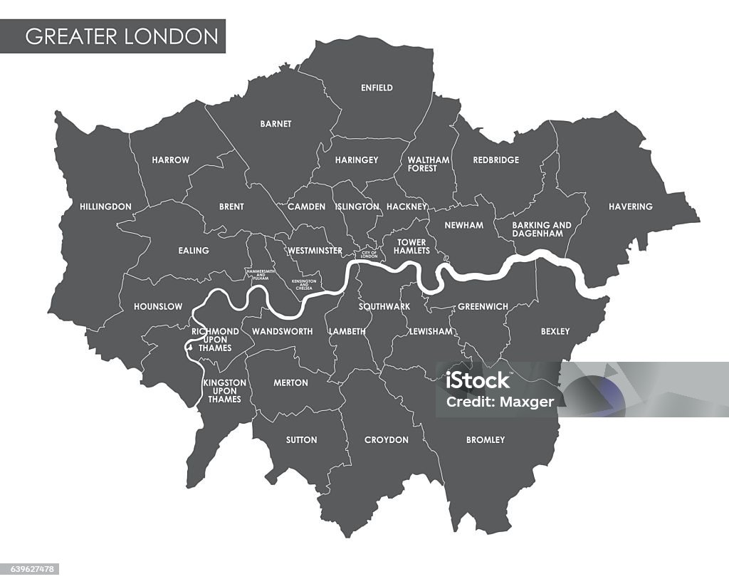 Mapa administrativo del Gran Londres de Vector - arte vectorial de Mapa libre de derechos