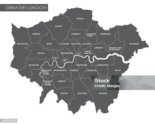 Ilustración de Mapa Administrativo Del Gran Londres De Vector y más Vectores Libres de Derechos de Mapa - Mapa, Londres - Inglaterra, Vector