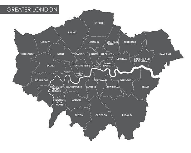 illustrazioni stock, clip art, cartoni animati e icone di tendenza di mappa amministrativa vector greater london - london