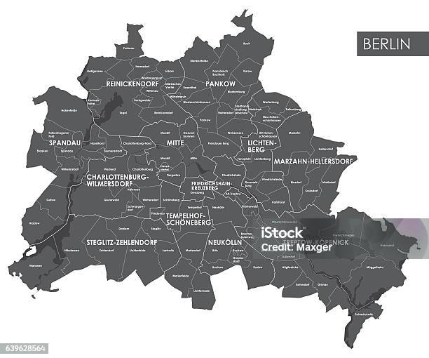 Vector Map Berlin District Stock Illustration - Download Image Now - Berlin, Map, District