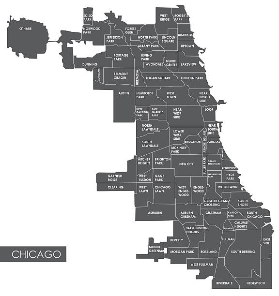 ilustraciones, imágenes clip art, dibujos animados e iconos de stock de mapa del vector districto de chicago - chicago