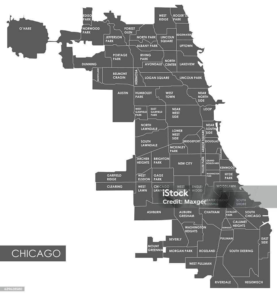 Chicago Distribution Vector Map Chicago District Stock Illustration - Download Image Now ...