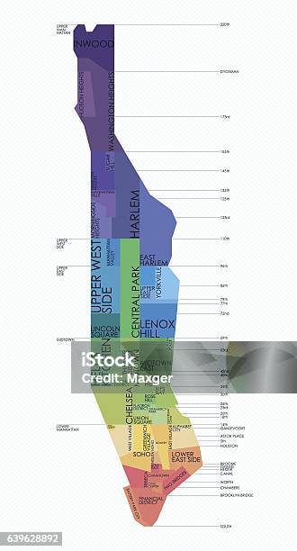 Vector Map Neighborhoods Of Manhattan Stock Illustration - Download Image Now - Map, Manhattan - New York City, Residential District