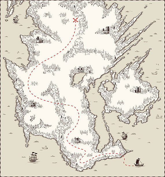wektor stara mapa, skarb pirata - treasure map stock illustrations