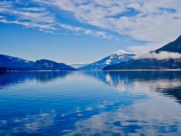 istock Blue lake and blue snowy mountains. 639638714