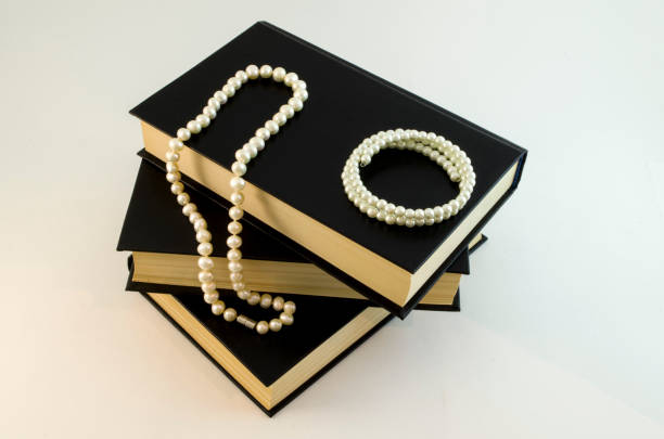istock White pearls necklace on black. 639639092