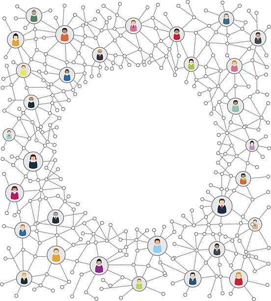 ilustraciones, imágenes clip art, dibujos animados e iconos de stock de esquema de redes sociales, que contiene personas conectadas entre sí. - computer network social networking connection togetherness