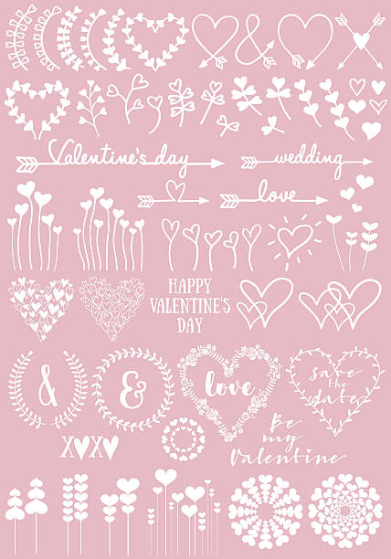 ilustrações, clipart, desenhos animados e ícones de desenhos florais de coração, conjunto vetorial - valentines day flower single flower heart shape