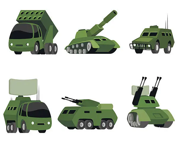 Vector illustration of Six military vehicle