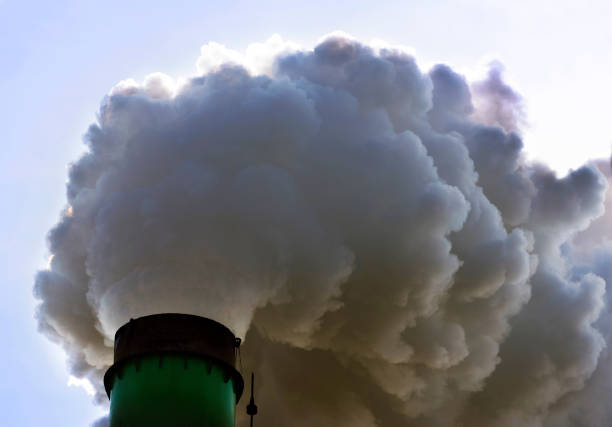 istock Factory flue and water steam 639646616