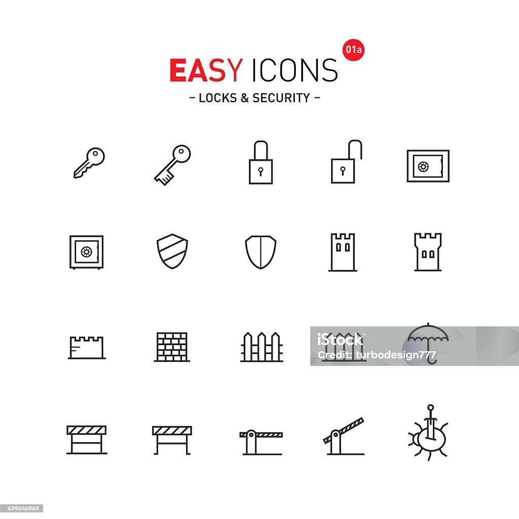 Easy icons 01a Security Vector thin line flat design icons set for security and protect theme Icon Symbol stock vector