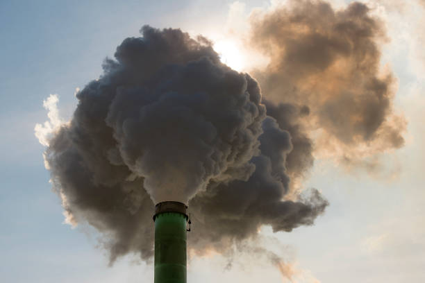 istock Factory flue and water steam 639647102