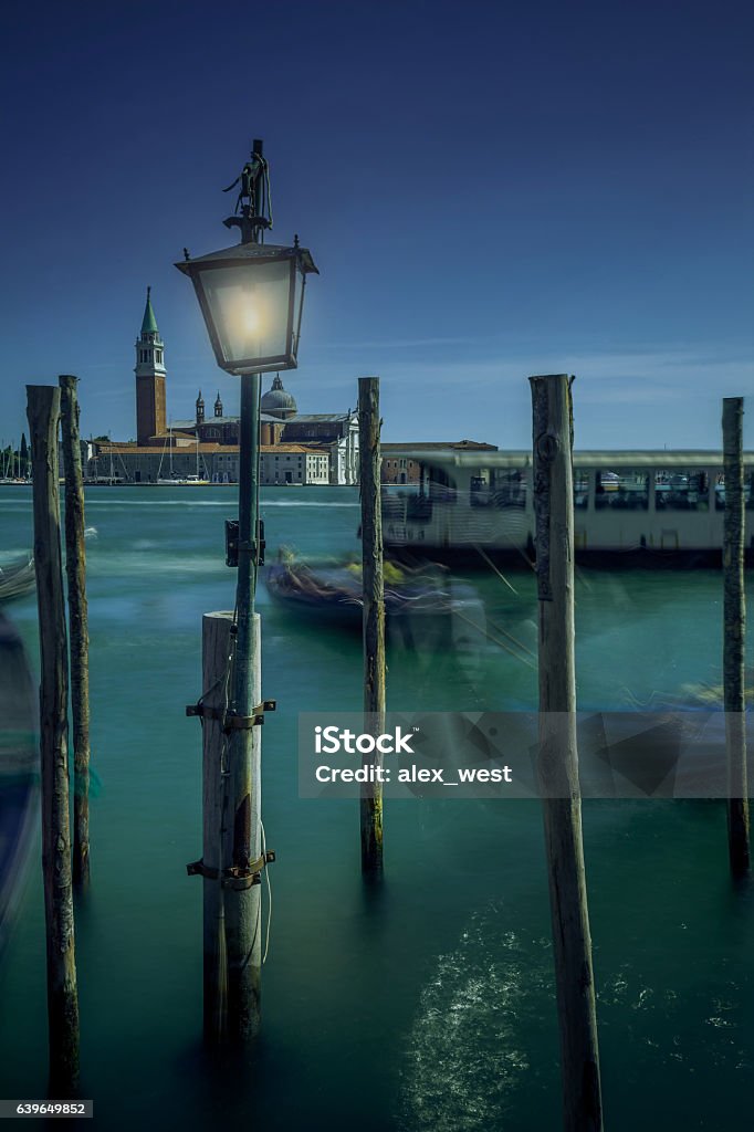 Lights in Venice. Venetian Jetty Lamp at the Lagoon in Venice, Italy. Architecture Stock Photo