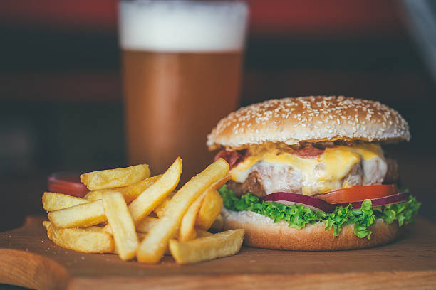 istock Burger and fries at a Pub 639653340