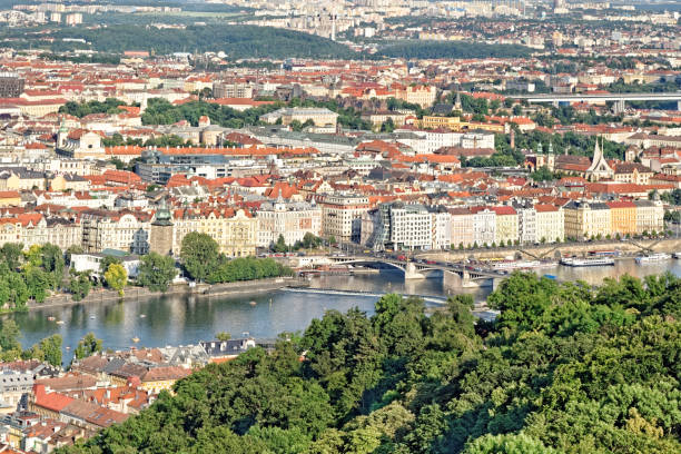 Aerial view of Prague, Czech Republic. Aerial view of Prague, Czech Republic from Petrin Hill Observation Tower. dancing house prague stock pictures, royalty-free photos & images