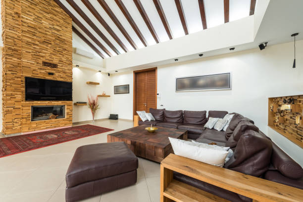 istock Big leather sofa in apartment interior 639656604
