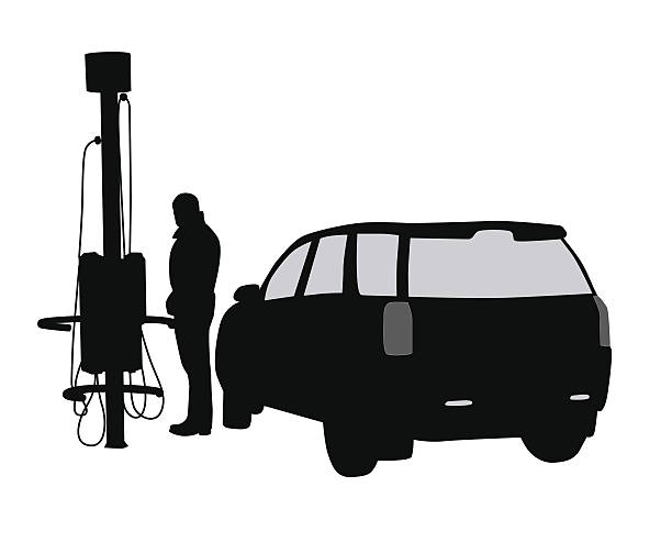 illustrazioni stock, clip art, cartoni animati e icone di tendenza di stazione di ricarica per auto elettriche vector silhouette - car silhouette land vehicle sports utility vehicle