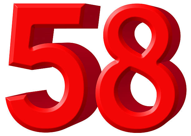Numeral 58, fifty eight, isolated on white background, 3d render
