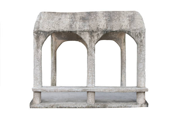 istock Stone arch with wall lamp isolated on white background 639661826