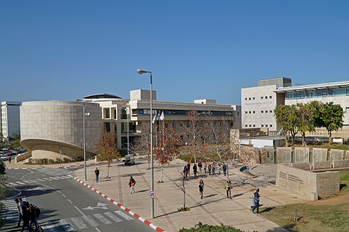 Tel Aviv, Israel - January 11, 2017:  The large campus of Tel Aviv University in the northern suburbs contains examples of bold modern architecture.