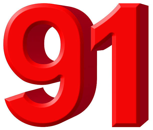 Numeral 91, ninety one, isolated on white background, 3d render