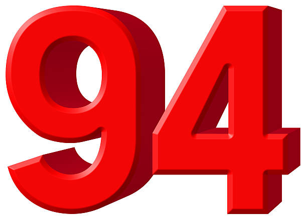Numeral 94, ninety four, isolated on white background, 3d render