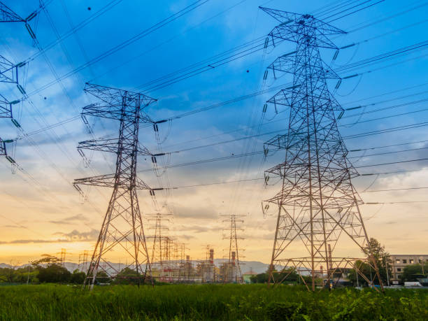 istock Twilight photo of High voltage post 639663406