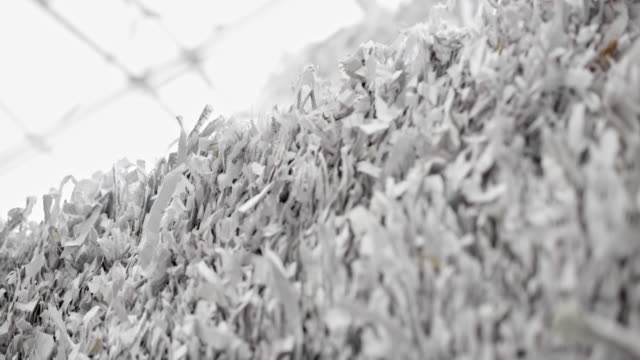 Shreds of paper in a bale of destroyed documents