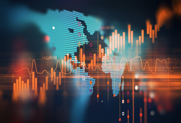 grafico finanziario tecnico su base astratta tecnologia - chart business finance graph foto e immagini stock