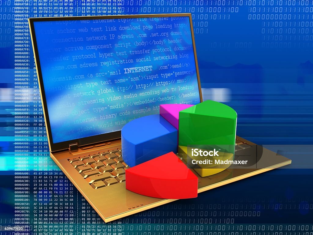 Computer Internet Chart Computer With Internet Screen And Pie Chart Diagram Stock Photo ...